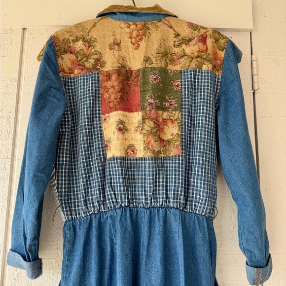 VTG 80s PG Collections Ginger Bort Patchwork Denim Jumpsuit 12 Mixed Print 90s - Picture 10 of 11